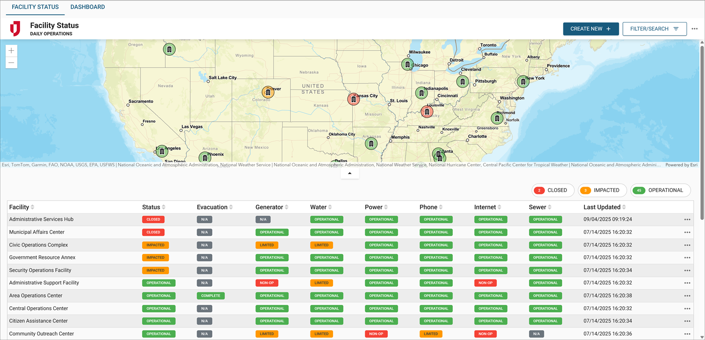 Facility Status map.